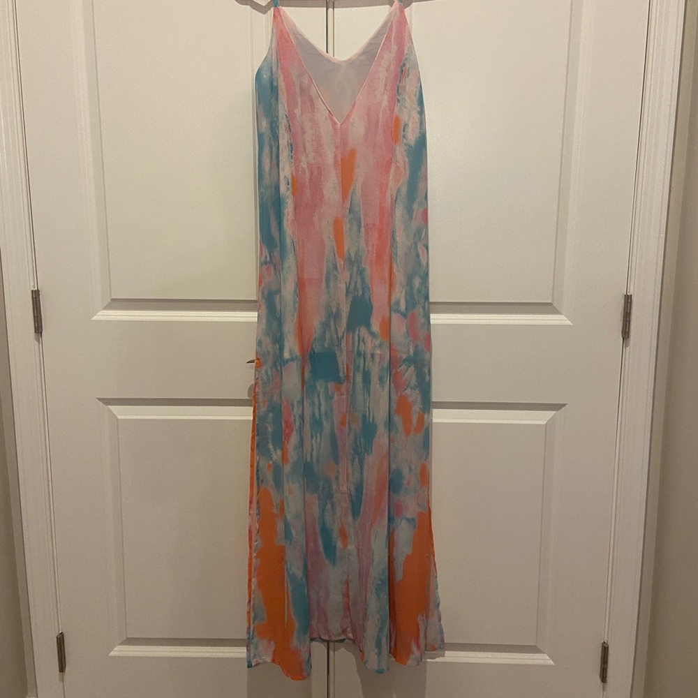 NWT Flying Watercolors Fuchsia Print Maxi Dress - Picture 4 of 8